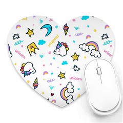 Unicorns Rainbows Seamless Pattern Heart Mousepads by Wegoenart