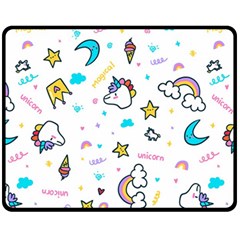 Unicorns Rainbows Seamless Pattern Fleece Blanket (medium)  by Wegoenart