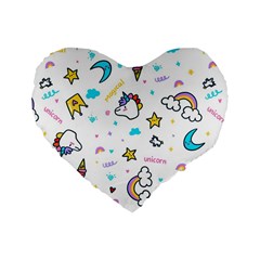 Unicorns Rainbows Seamless Pattern Standard 16  Premium Heart Shape Cushions