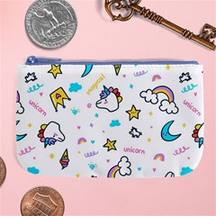 Unicorns Rainbows Seamless Pattern Large Coin Purse by Wegoenart