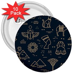 Dark Seamless Pattern Symbols Landmarks Signs Egypt 3  Buttons (10 Pack)  by Wegoenart