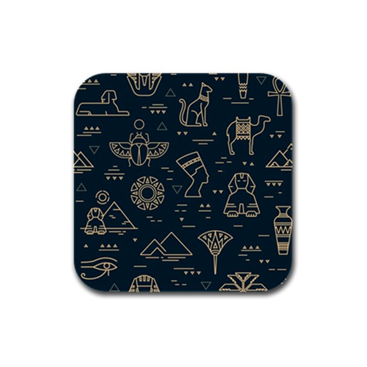 Dark Seamless Pattern Symbols Landmarks Signs Egypt Rubber Square Coaster (4 pack) 