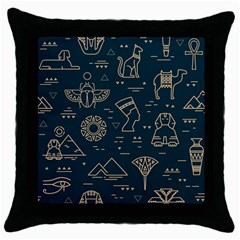 Dark Seamless Pattern Symbols Landmarks Signs Egypt Throw Pillow Case (black) by Wegoenart