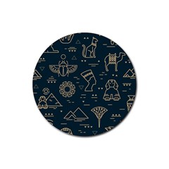 Dark Seamless Pattern Symbols Landmarks Signs Egypt Rubber Round Coaster (4 Pack)  by Wegoenart