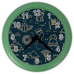 Dark Seamless Pattern Symbols Landmarks Signs Egypt Color Wall Clock by Wegoenart