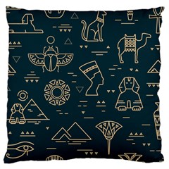 Dark Seamless Pattern Symbols Landmarks Signs Egypt Large Cushion Case (one Side) by Wegoenart