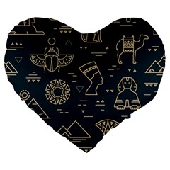 Dark Seamless Pattern Symbols Landmarks Signs Egypt Large 19  Premium Heart Shape Cushions by Wegoenart