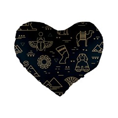 Dark Seamless Pattern Symbols Landmarks Signs Egypt Standard 16  Premium Flano Heart Shape Cushions by Wegoenart