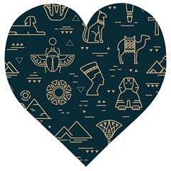 Dark Seamless Pattern Symbols Landmarks Signs Egypt Wooden Puzzle Heart by Wegoenart