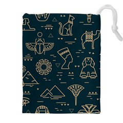 Dark Seamless Pattern Symbols Landmarks Signs Egypt Drawstring Pouch (5xl) by Wegoenart