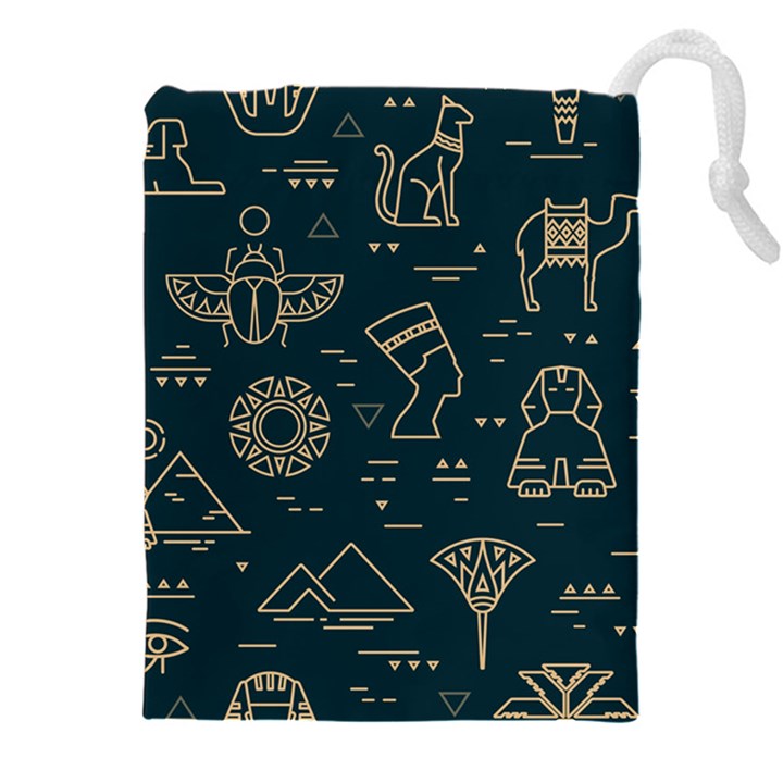 Dark Seamless Pattern Symbols Landmarks Signs Egypt Drawstring Pouch (5XL)