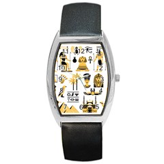 Egypt Symbols Decorative Icons Set Barrel Style Metal Watch by Wegoenart