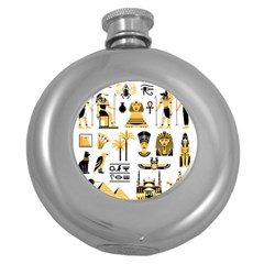 Egypt Symbols Decorative Icons Set Round Hip Flask (5 Oz) by Wegoenart