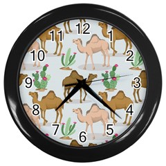 Camels Cactus Desert Pattern Wall Clock (black) by Wegoenart