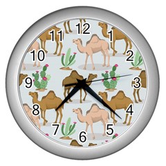 Camels Cactus Desert Pattern Wall Clock (silver) by Wegoenart