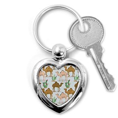 Camels Cactus Desert Pattern Key Chain (heart) by Wegoenart