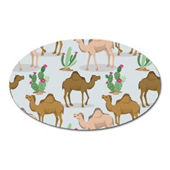 Camels Cactus Desert Pattern Oval Magnet by Wegoenart