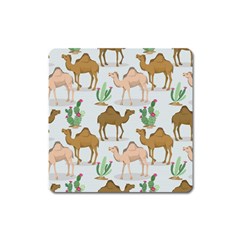 Camels Cactus Desert Pattern Square Magnet by Wegoenart