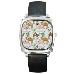 Camels Cactus Desert Pattern Square Metal Watch by Wegoenart