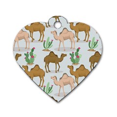 Camels Cactus Desert Pattern Dog Tag Heart (one Side) by Wegoenart