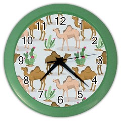 Camels Cactus Desert Pattern Color Wall Clock by Wegoenart