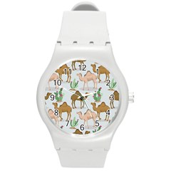 Camels Cactus Desert Pattern Round Plastic Sport Watch (m) by Wegoenart