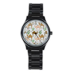 Camels Cactus Desert Pattern Stainless Steel Round Watch by Wegoenart