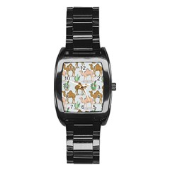 Camels Cactus Desert Pattern Stainless Steel Barrel Watch by Wegoenart