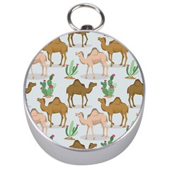 Camels Cactus Desert Pattern Silver Compasses by Wegoenart