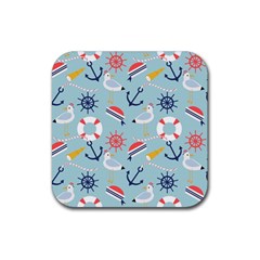 Nautical Marine Symbols Seamless Pattern Rubber Coaster (square)  by Wegoenart