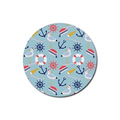 Nautical Marine Symbols Seamless Pattern Rubber Round Coaster (4 Pack)  by Wegoenart