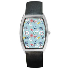 Nautical Marine Symbols Seamless Pattern Barrel Style Metal Watch by Wegoenart