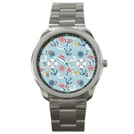 Nautical Marine Symbols Seamless Pattern Sport Metal Watch Front