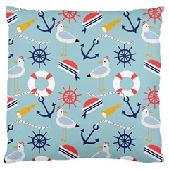 Nautical Marine Symbols Seamless Pattern Large Cushion Case (one Side) by Wegoenart