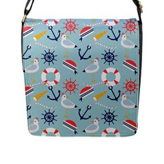 Nautical Marine Symbols Seamless Pattern Flap Closure Messenger Bag (l) by Wegoenart