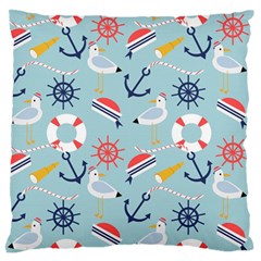 Nautical Marine Symbols Seamless Pattern Large Flano Cushion Case (two Sides) by Wegoenart