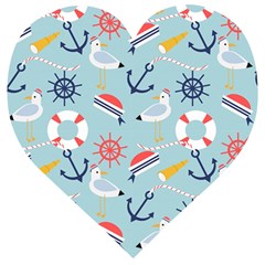 Nautical Marine Symbols Seamless Pattern Wooden Puzzle Heart by Wegoenart