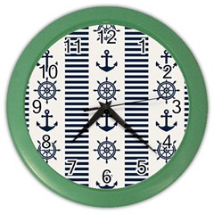 Nautical Seamless Pattern Vector Illustration Color Wall Clock by Wegoenart