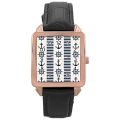 Nautical Seamless Pattern Vector Illustration Rose Gold Leather Watch 