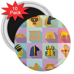 Egypt Icons Set Flat Style 3  Magnets (10 Pack)  by Wegoenart