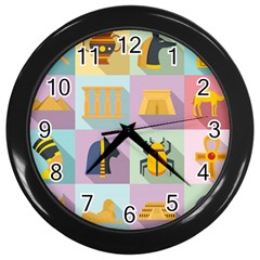 Egypt Icons Set Flat Style Wall Clock (black) by Wegoenart