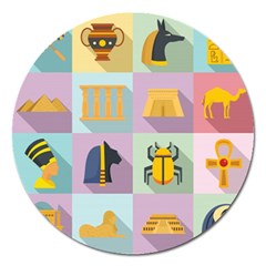 Egypt Icons Set Flat Style Magnet 5  (round) by Wegoenart