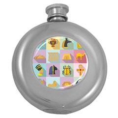 Egypt Icons Set Flat Style Round Hip Flask (5 Oz) by Wegoenart