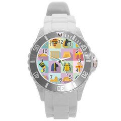 Egypt Icons Set Flat Style Round Plastic Sport Watch (l) by Wegoenart