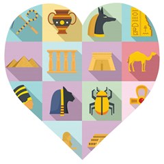 Egypt Icons Set Flat Style Wooden Puzzle Heart by Wegoenart