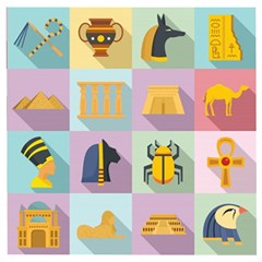 Egypt Icons Set Flat Style Wooden Puzzle Square by Wegoenart