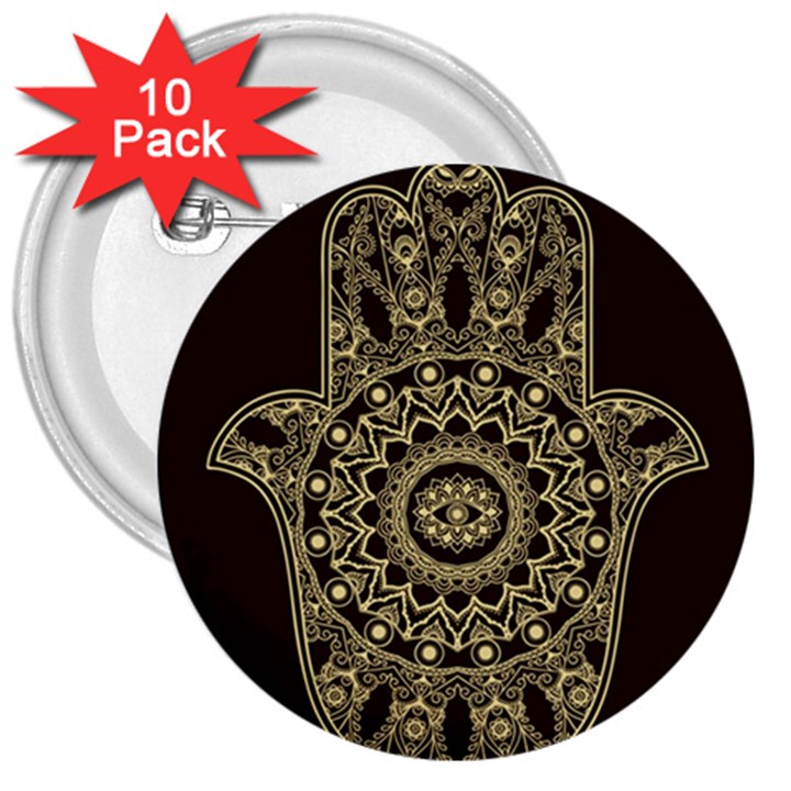 Hamsa Hand Drawn Symbol With Flower Decorative Pattern 3  Buttons (10 pack) 