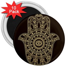 Hamsa Hand Drawn Symbol With Flower Decorative Pattern 3  Magnets (10 Pack)  by Wegoenart