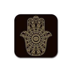 Hamsa Hand Drawn Symbol With Flower Decorative Pattern Rubber Coaster (square)  by Wegoenart