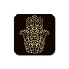 Hamsa Hand Drawn Symbol With Flower Decorative Pattern Rubber Square Coaster (4 Pack)  by Wegoenart